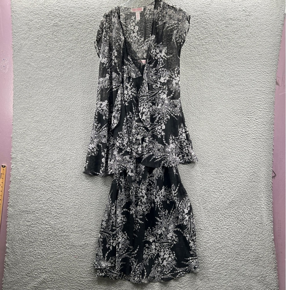 Womens Floral Nightgown Robe Set M Romantic Feminine Vintage Inspired Loungewear
